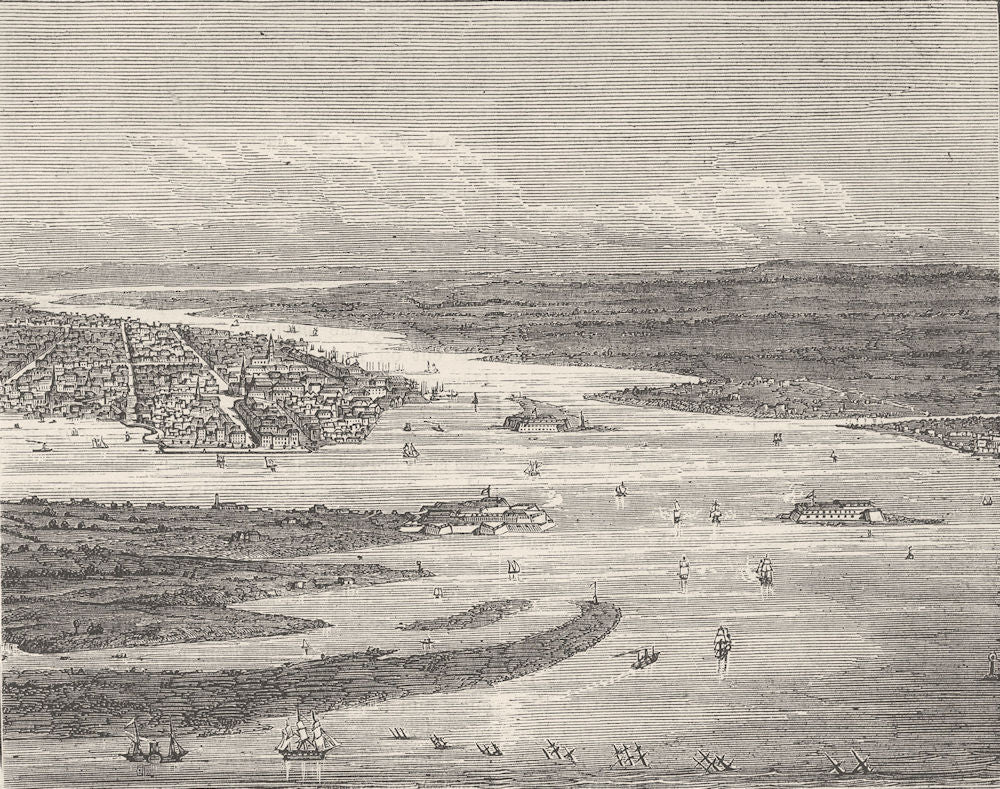 CHARLESTON. Civil War. Harbour. Forts & sunken ships c1880 old antique print